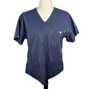 E Z Flex Dark Blue with Lime Green Accents Scrub Top Size M